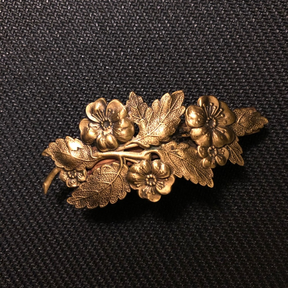 Vintage gold brass flower hair clip, 90’s